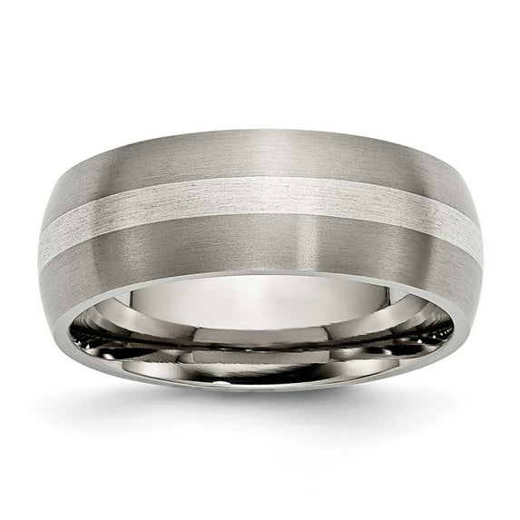 Chisel Titanium Brushed with Sterling Silver Inlay 8mm Band