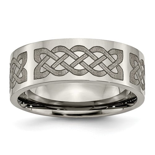 Chisel Titanium Flat 8mm Laser Design Polished Wedding Band