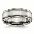 thumbnail image 1 of Chisel Titanium Grooved Edge Sterling Silver Inlay 8mm Brushed/Polished Band, 1 of 6