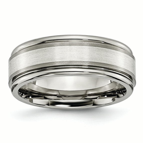 Chisel Titanium Grooved Edge Sterling Silver Inlay 8mm Brushed/Polished Band