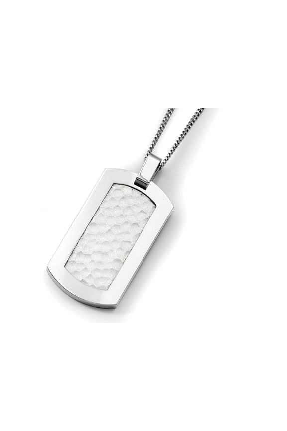 Titanium Hammered Dog Tag Pendant Necklace 22 Inch Stainless steel chain
