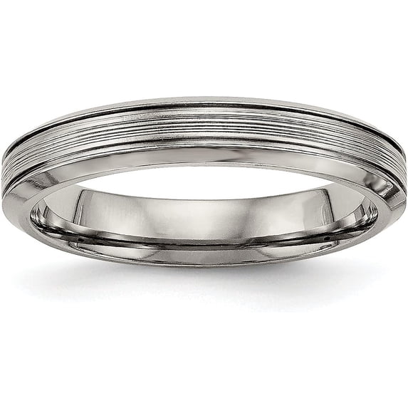 Chisel Titanium Polished 4mm Grooved Comfort Fit Band - Ring Size 10.5