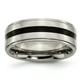 thumbnail image 1 of Chisel  Titanium Polished Black Enamel 8mm Ridged Edge Band, 1 of 9