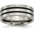 thumbnail image 1 of Chisel Titanium Polished Black Enamel Grooved 8.2mm Flat Band - Ring Size 12.5, 1 of 8