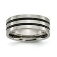 thumbnail image 1 of Chisel Titanium Polished Black Enamel Grooved 8mm Flat Band, 1 of 7