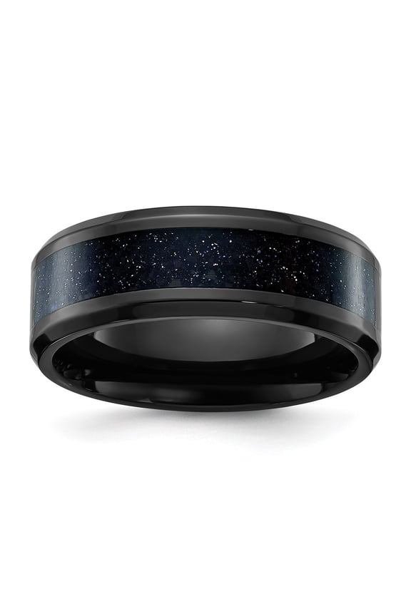 Titanium Polished Black IP-plated with Blue Star Sandstone Inlay Center 8mm Band