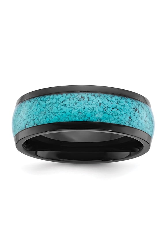 Titanium Polished Black IP-plated with Imitation Turquoise Inlay 8mm Band