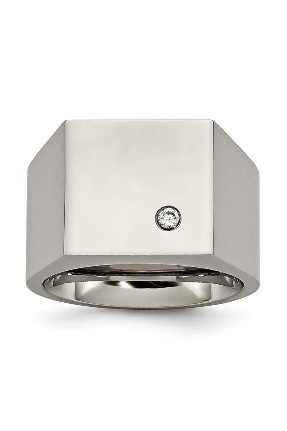 Chisel Titanium Polished CZ Signet Ring