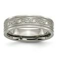 thumbnail image 1 of Chisel Titanium Polished Laser Etched 6mm Celtic Knot Flat Band, 1 of 7