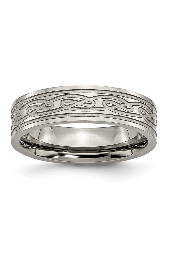 Chisel Titanium Polished Laser Etched 6mm Celtic Knot Flat Band