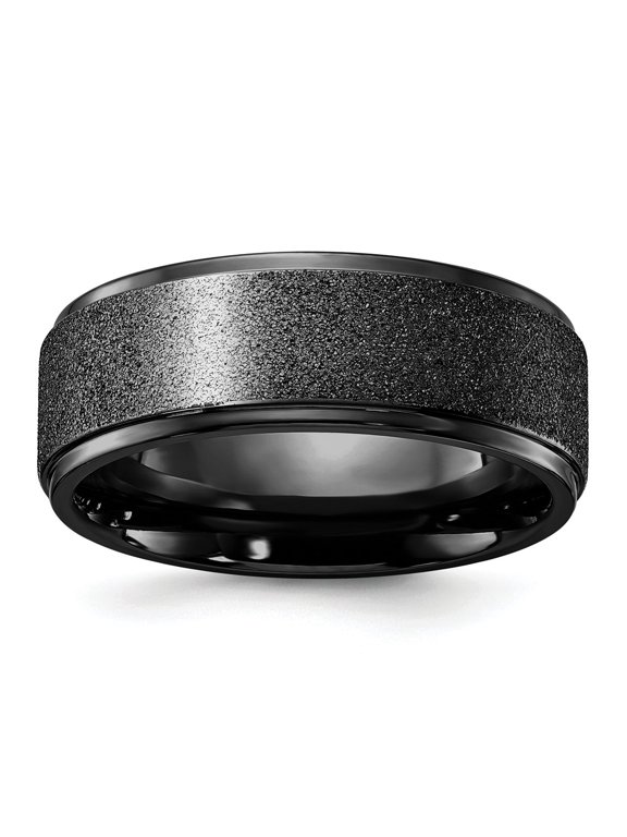 Titanium Polished Laser-cut Center Black IP-plated 8mm Band