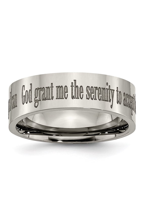 Chisel Titanium Polished Serenity Prayer Laser Design 8mm Flat Band