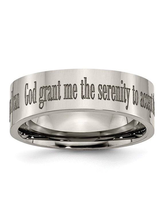 Chisel Titanium Polished Serenity Prayer Laser Design 8mm Flat Band