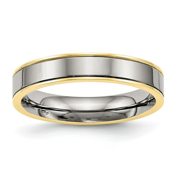 Chisel Titanium Polished Yellow IP-plated 5mm Grooved Comfort Fit Band