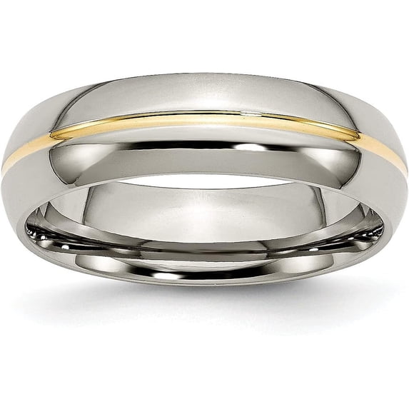 Chisel Titanium Polished Yellow IP-plated 6.2mm Grooved Band - Ring Size 6.5