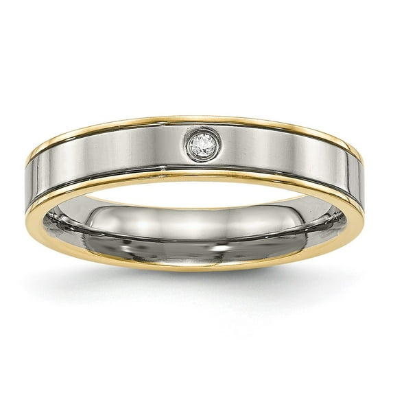 Chisel Titanium Polished Yellow IP-plated with CZ 5mm Grooved Comfort Fit Band