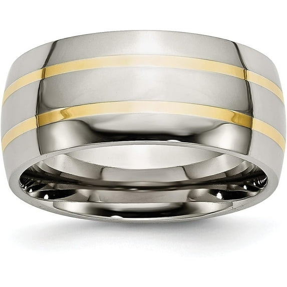 Chisel Titanium Polished with 14k Gold Inlay 10.2mm Band - Ring Size 13.0