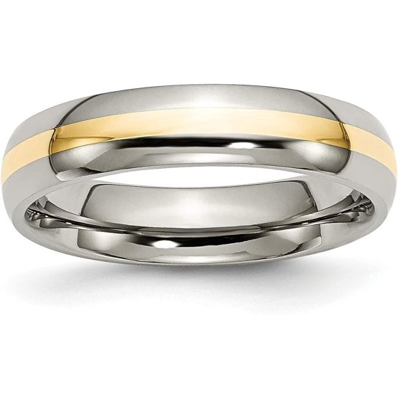 Chisel Titanium Polished with 14k Gold Inlay 5.2mm Band - Ring Size 8.5