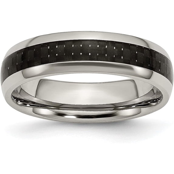 Chisel Titanium Polished with Black Carbon Fiber Inlay 6.2mm Band - Ring Size 8.5