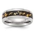 thumbnail image 1 of Chisel Stainless Steel Polished with Black and Gold Foil Inlay 8mm Band Size - 7, 1 of 6