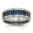 thumbnail image 1 of Chisel Titanium Polished with Blue Carbon Fiber Inlay 8mm Beveled Edge Band, 1 of 7