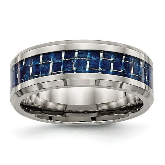 Chisel Titanium Polished with Blue Carbon Fiber Inlay 8mm Beveled Edge Band