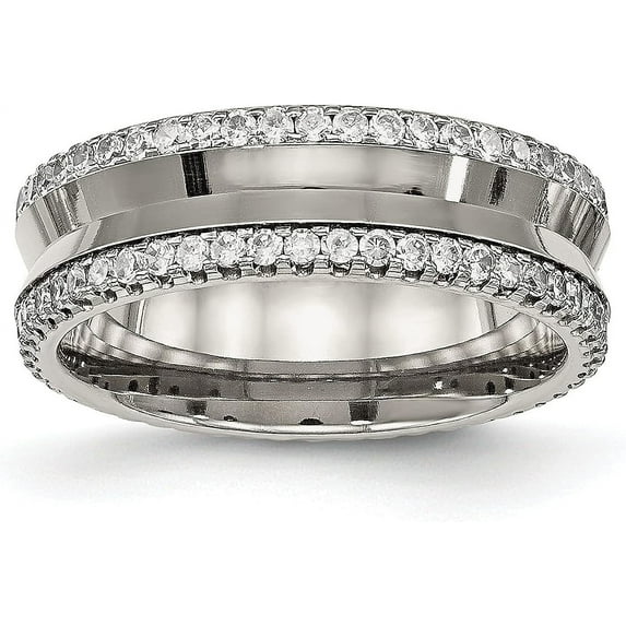 Chisel Titanium Polished with CZ 6.5mm Concave Band - Ring Size 9.0