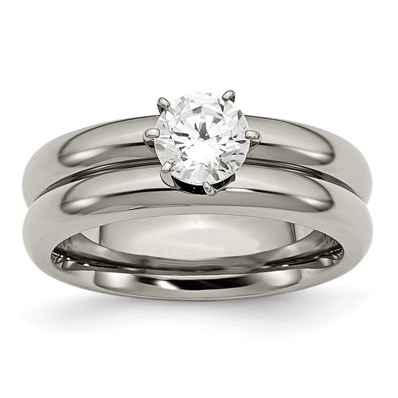 Chisel  Titanium Polished with CZ Ring