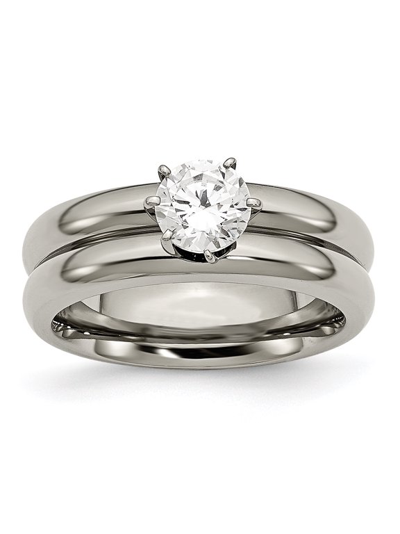 Chisel Titanium Polished with CZ Ring