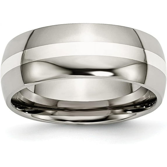 Chisel Titanium Polished with Sterling Silver Inlay 8.2mm Band - Ring Size 10.0