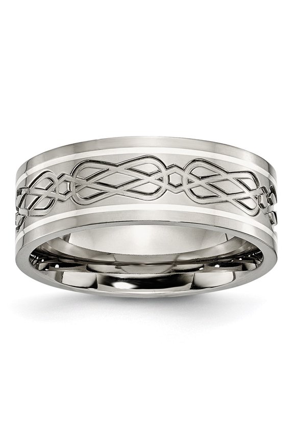 Chisel Titanium Polished with Sterling Silver Inlay Celtic Knot 8mm Flat Band