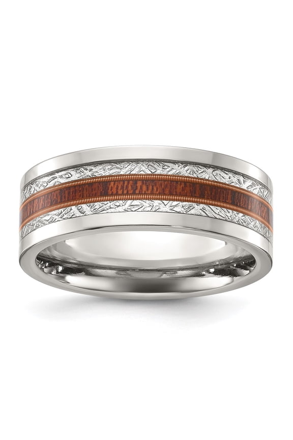 Titanium Polished with Wood and Imitation Meteorite Inlay 8mm Band
