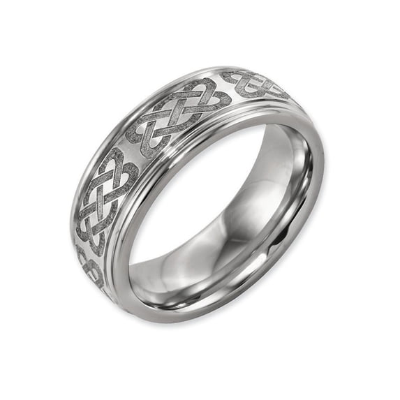 Chisel Titanium Brushed and Polished Celtic Laser Design 8mm Ridged Edge Band TB11B