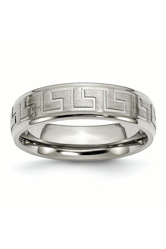 Chisel Titanium Ridged Edge Greek Key Design 6mm Satin/polished Wedding Band Size 11.5 Female Adult