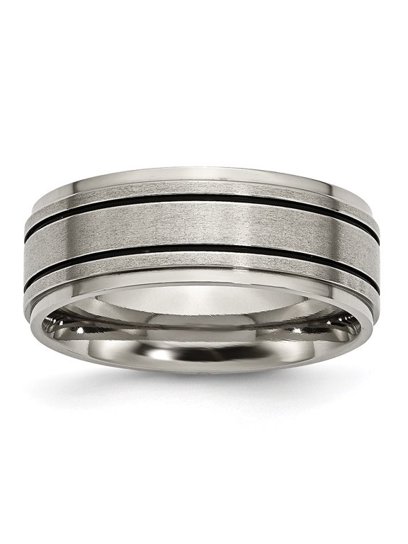 Chisel Titanium Satin Center Black Enamel 8mm Ridged Edge Band