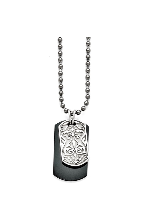 Chisel Titanium/Ster.Sil Black Ti Polished Etched Dog Tag Necklace