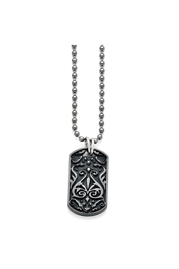 Chisel Titanium/Ster.Sil Black Ti Polished Etched Dog Tag Necklace