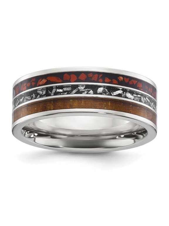 Wood & Imitation Meteorite Inlay Wedding Band in Titanium, 8mm