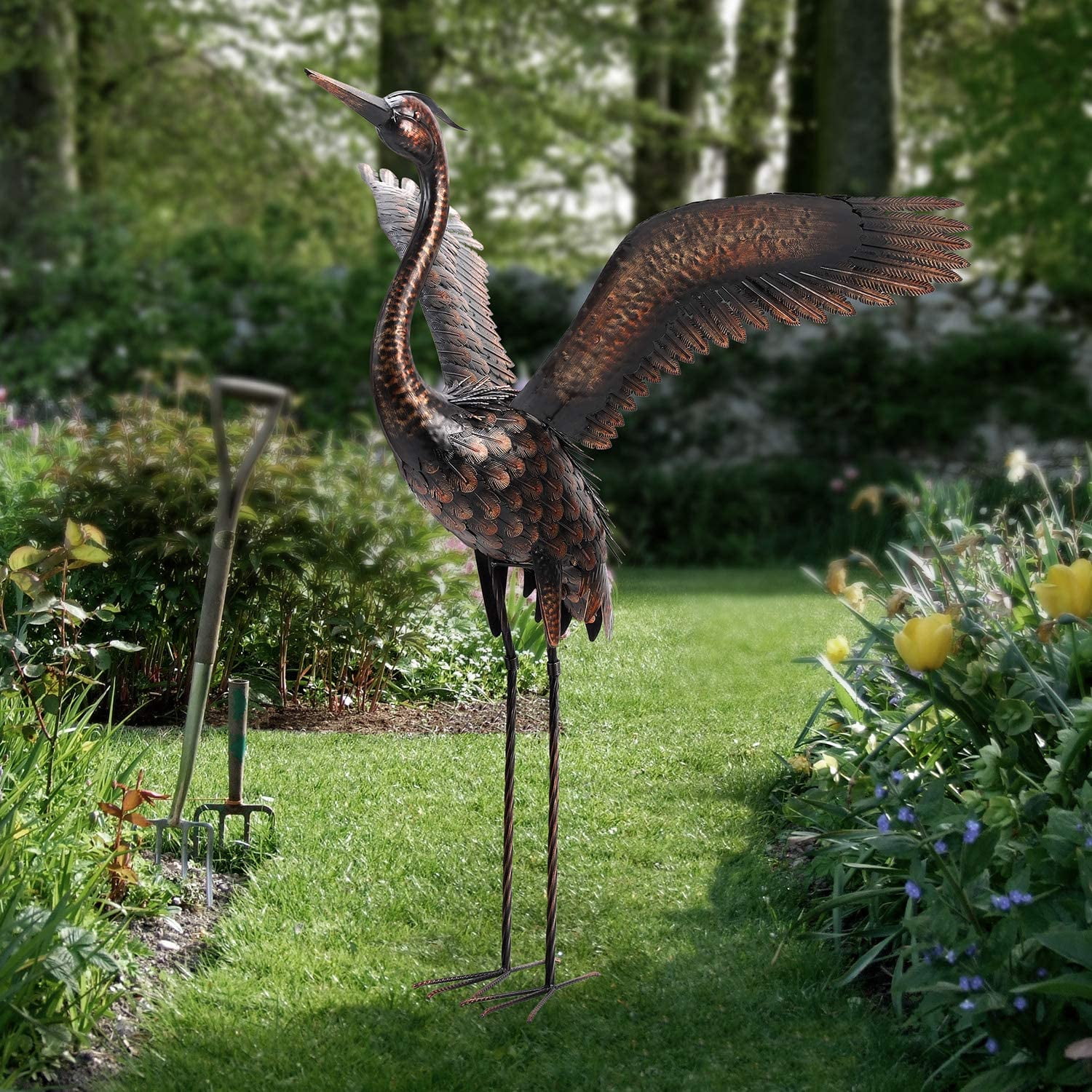 Chisheen Garden Statue Heron Crane Yard Art Metal Sculpture Outdoor