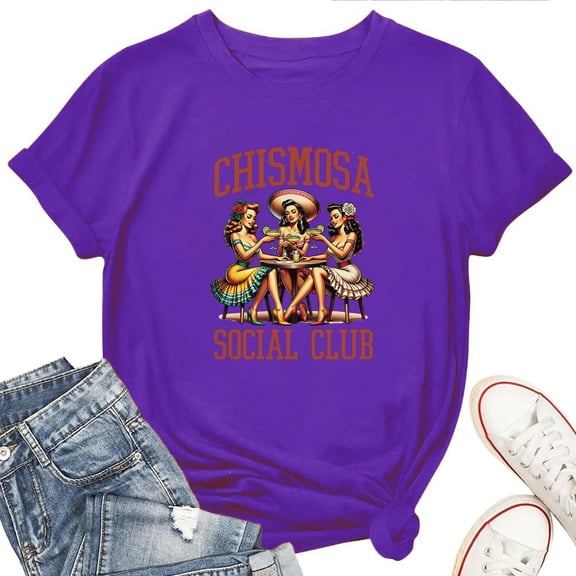 Chismosa Social Club T-Shirt for Women – Funny Graphic Short Sleeve Tee, Trendy Club Shirt