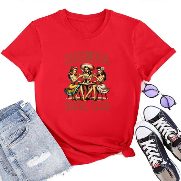 Chismosa Social Club T-Shirt for Women – Funny Graphic Short Sleeve Tee, Trendy Club Shirt