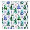 thumbnail image 1 of Chistmas Tree Shower Curtain Blue Green Xmas Tree Snowflake Forest Winter Holiday Watercolor Bathroom Home Curtain with Hooks,70x70 Inch, 1 of 6