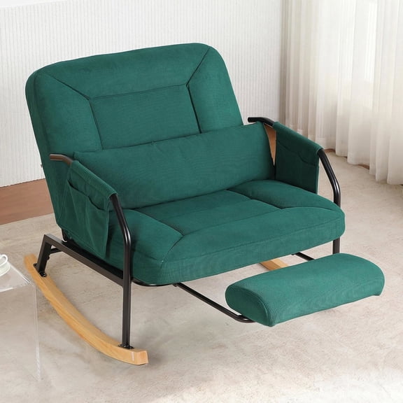 Chistronger Oversized Reclining Rocking Chair with Footrest – 110°–160° Adjustable Glider with Side Pocket for Living Room, Bedroom or Nursery, Green