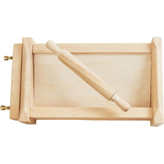 Chitarra Pasta Maker with Rolling Pin by Verve CULTURE, Traditional Italian Pasta Maker Machine with Pasta Roller, Noodle Maker, 14” X 8” X 3” Board, 9.5'' x 1”Rolling Pin