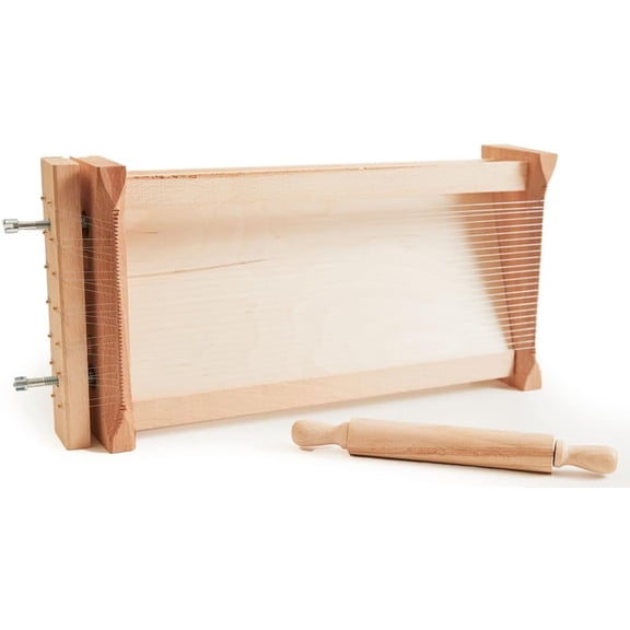 Chitarra Pasta Maker with Rolling Pin by Verve CULTURE, Traditional Italian Pasta Maker Machine with Pasta Roller, Noodle Maker, 17” X 8.5” X 3.5” Board, 9.5'' x 1”Rolling Pin