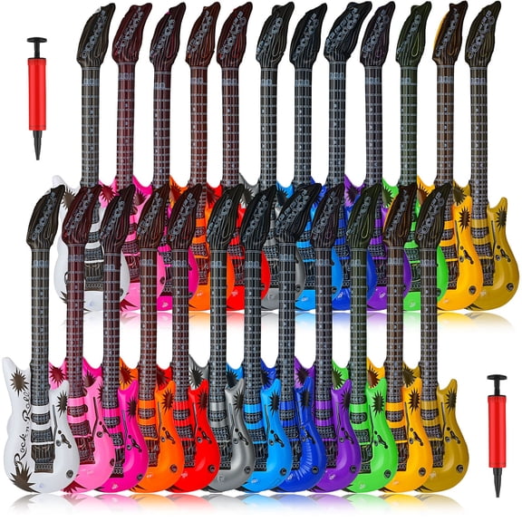 Chitidr 24 Pcs Inflatable Guitars for Parties Bulk Blow Rock Star Guitar Set Rock and Roll Party Decorations Photo Booth Props for Birthday 80s 90s Themed Party Carnival, 12 Colors Y102