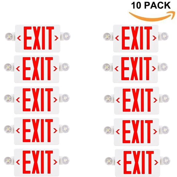 Chiuer LED Red Exit Sign with Emergency Lights,120-277V AC, 90min Backup Battery--14 Pack
