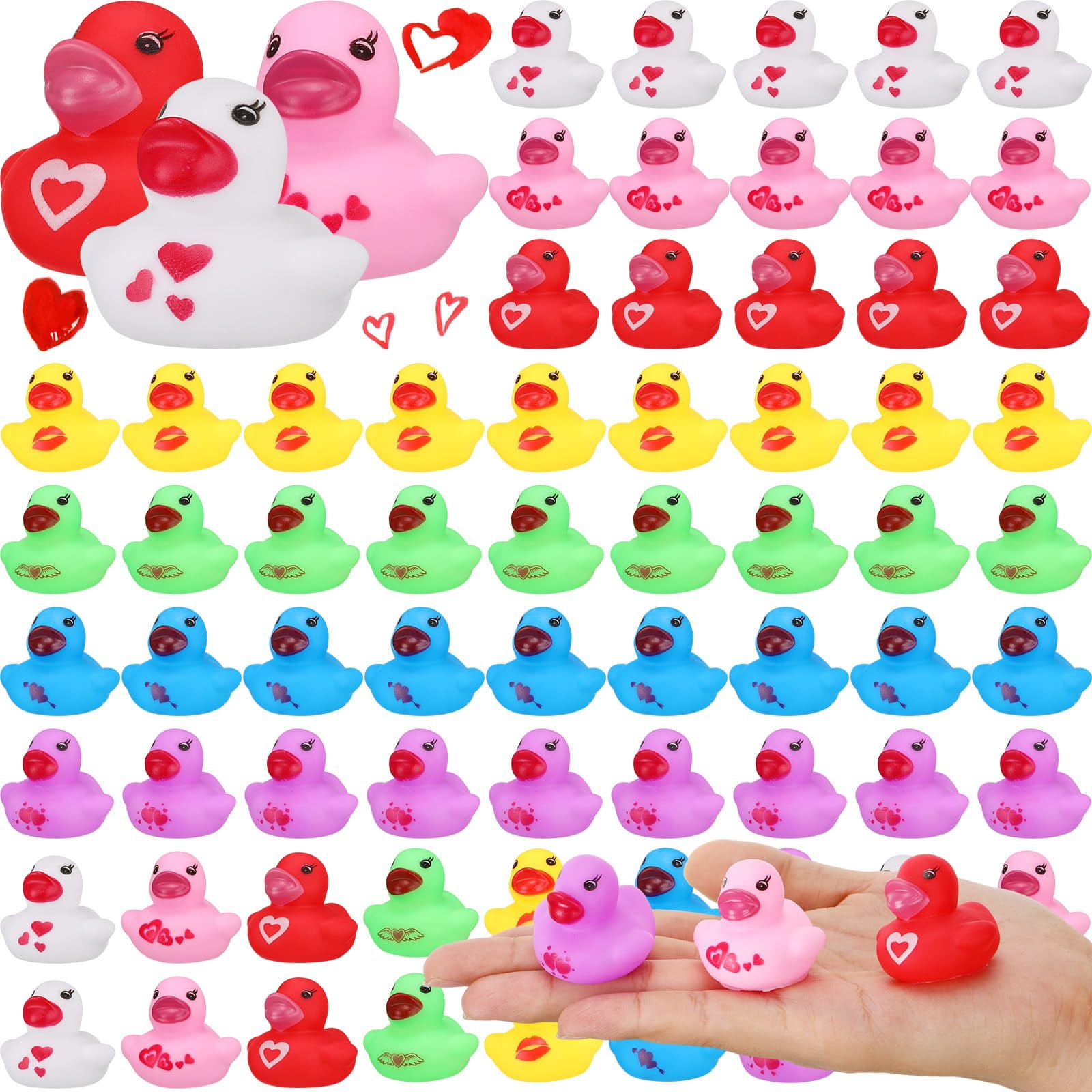 Supervitae 40 Sets Of Valentine Mini Rubber Ducks Valentineu2018s Day Duckies Gift With