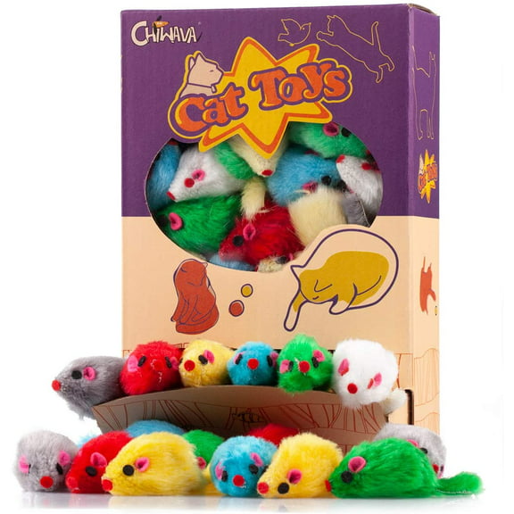 Chiwava 36PCS 4.1'' Furry Cat Toy Mice Rattle Small Mouse Kitten Interactive Play Assorted Color