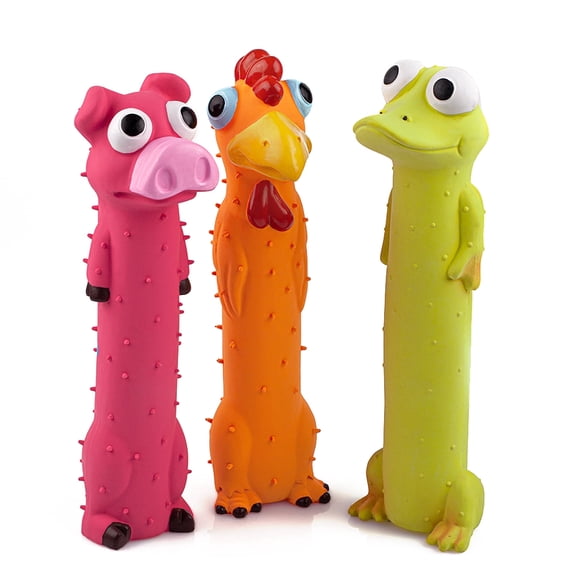 Chiwava 3PCS Squeaky Latex Dog Toys Standing Stick Animal Puppy Fetch Interactive Play for Small Medium Dogs 9"